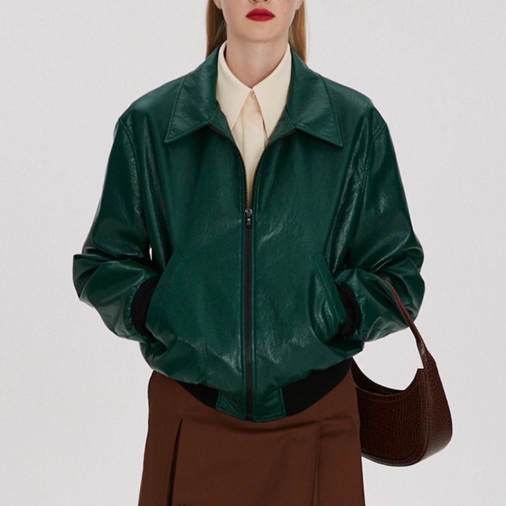 GRASSE 70s Style Vintage Leather Bomber Jacket - Character Front Posture View
