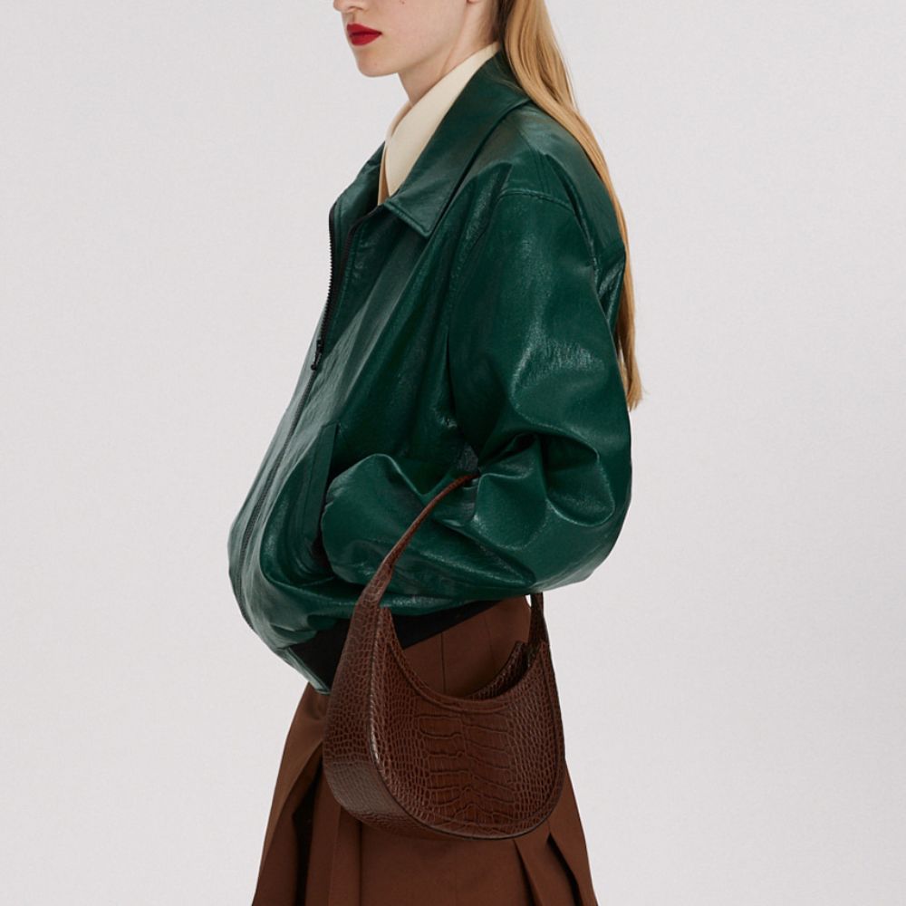 GRASSE 70s Style Vintage Leather Bomber Jacket - Character Side View