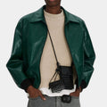 GRASSE 70s Style Vintage Leather Bomber Jacket - Front View