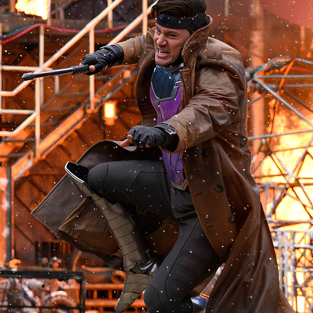 Gambit Brown Leather Trench Coat