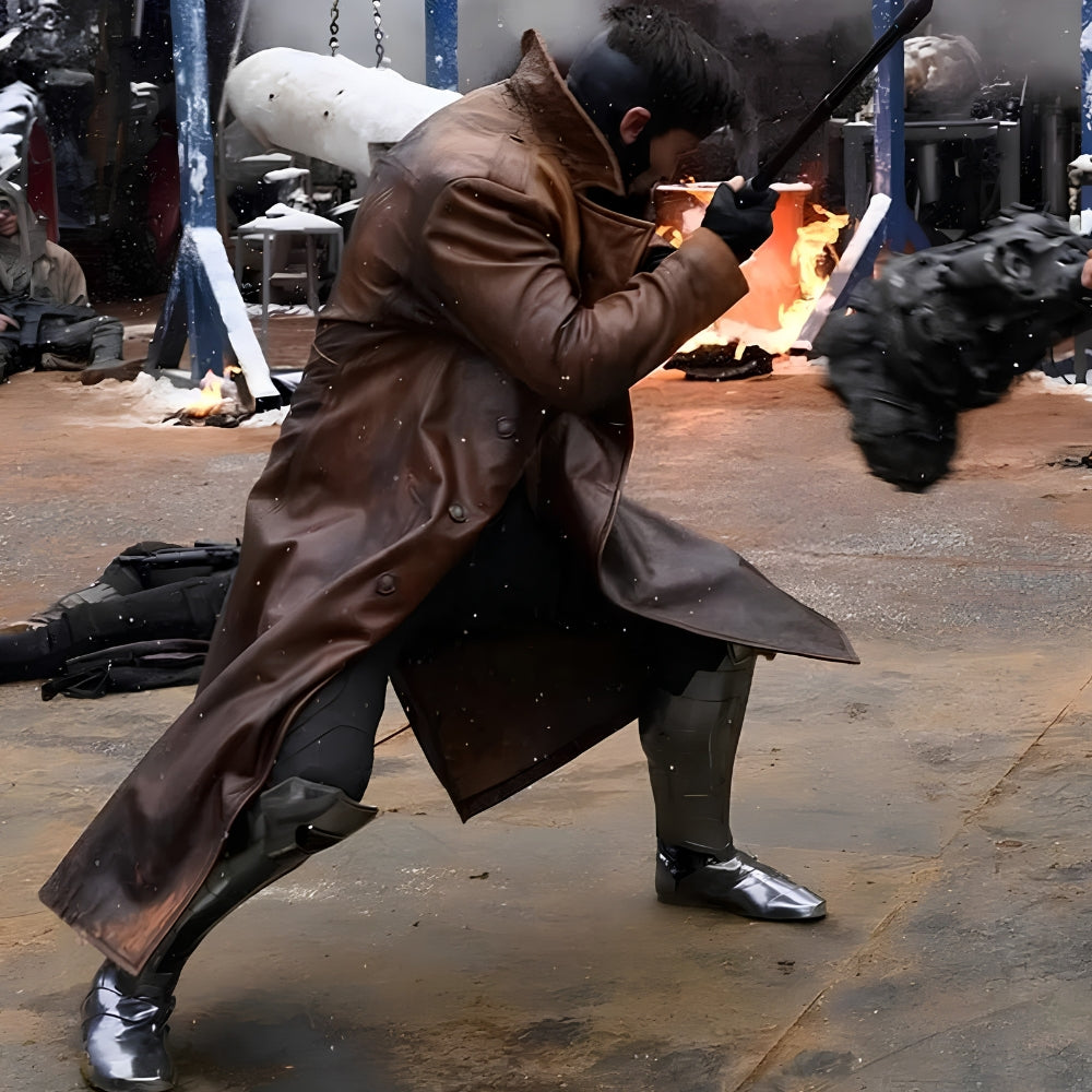 Gambit Brown Leather Trench Coat