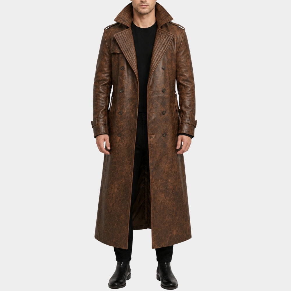 Gambit Brown Leather Trench Coat