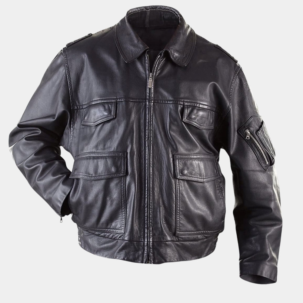 German Military Surplus Black Leather Jacket