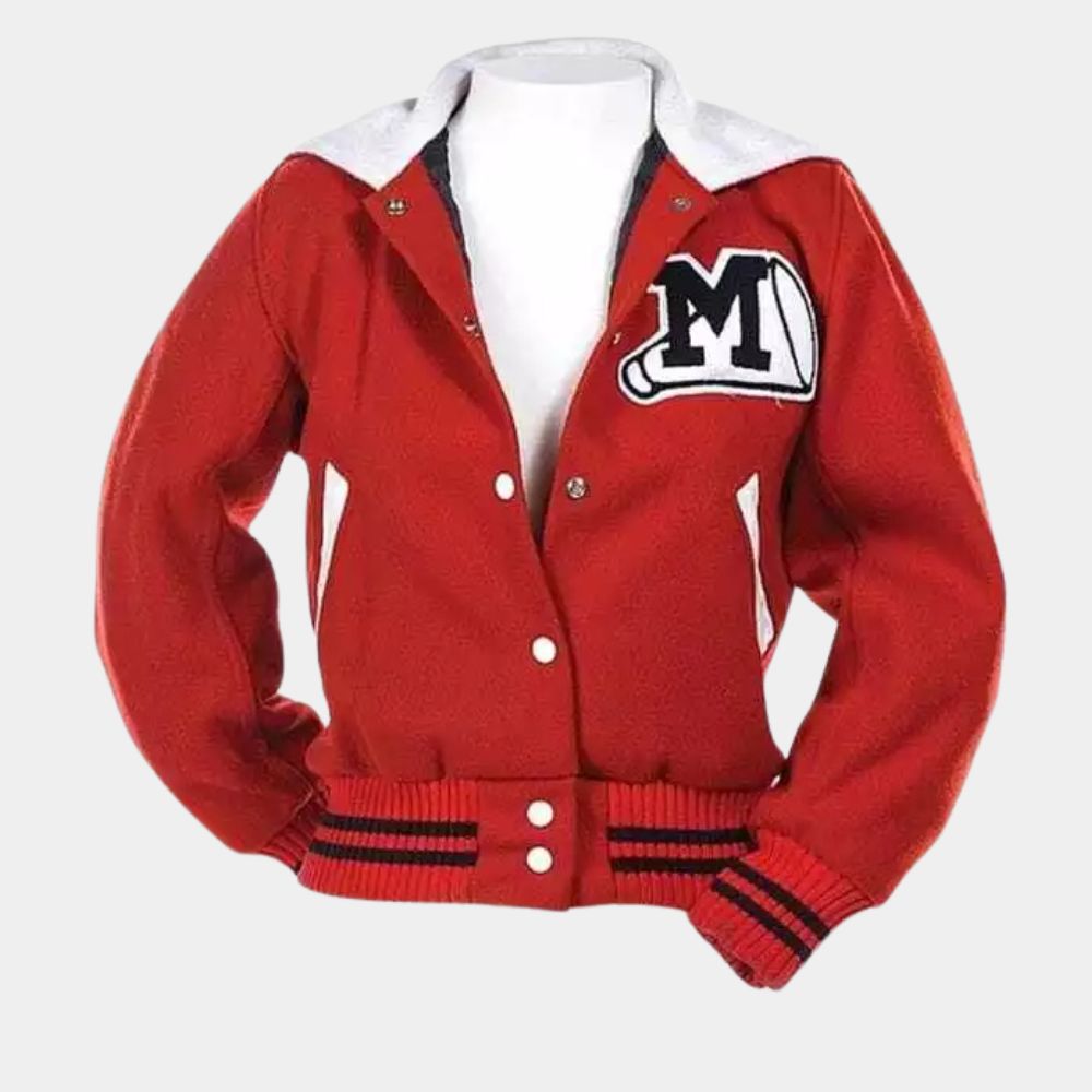 Glee  Naya Rivera Red Letterman Jacket - Mannequin Front Viewposture