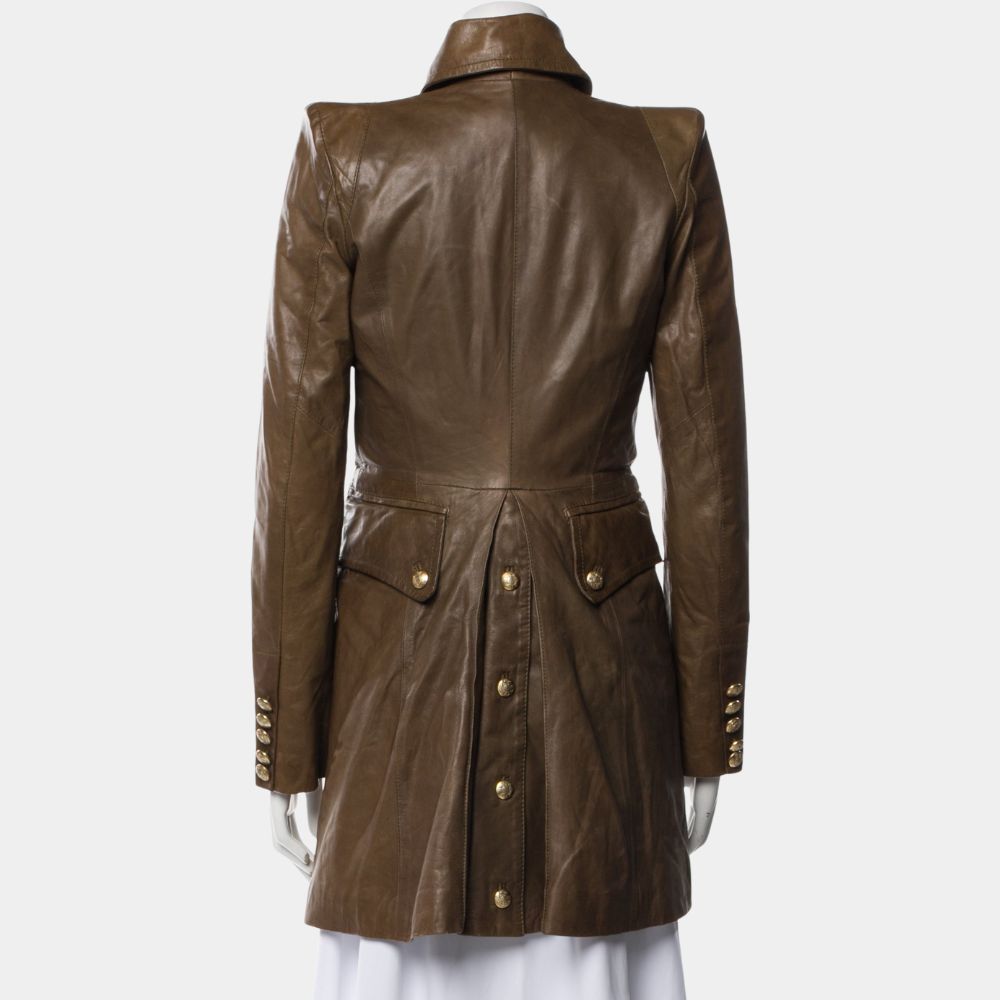 GoldenEye Famke Janssen Xenia Onatopp Military Uniform Brown Leather Jacket - Mannequin Back View