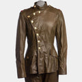 GoldenEye Famke Janssen Xenia Onatopp Military Uniform Brown Leather Jacket - Mannequin Front View