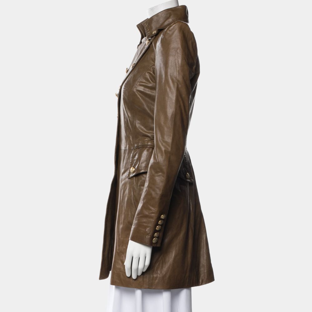 GoldenEye Famke Janssen Xenia Onatopp Military Uniform Brown Leather Jacket - Mannequin Side View