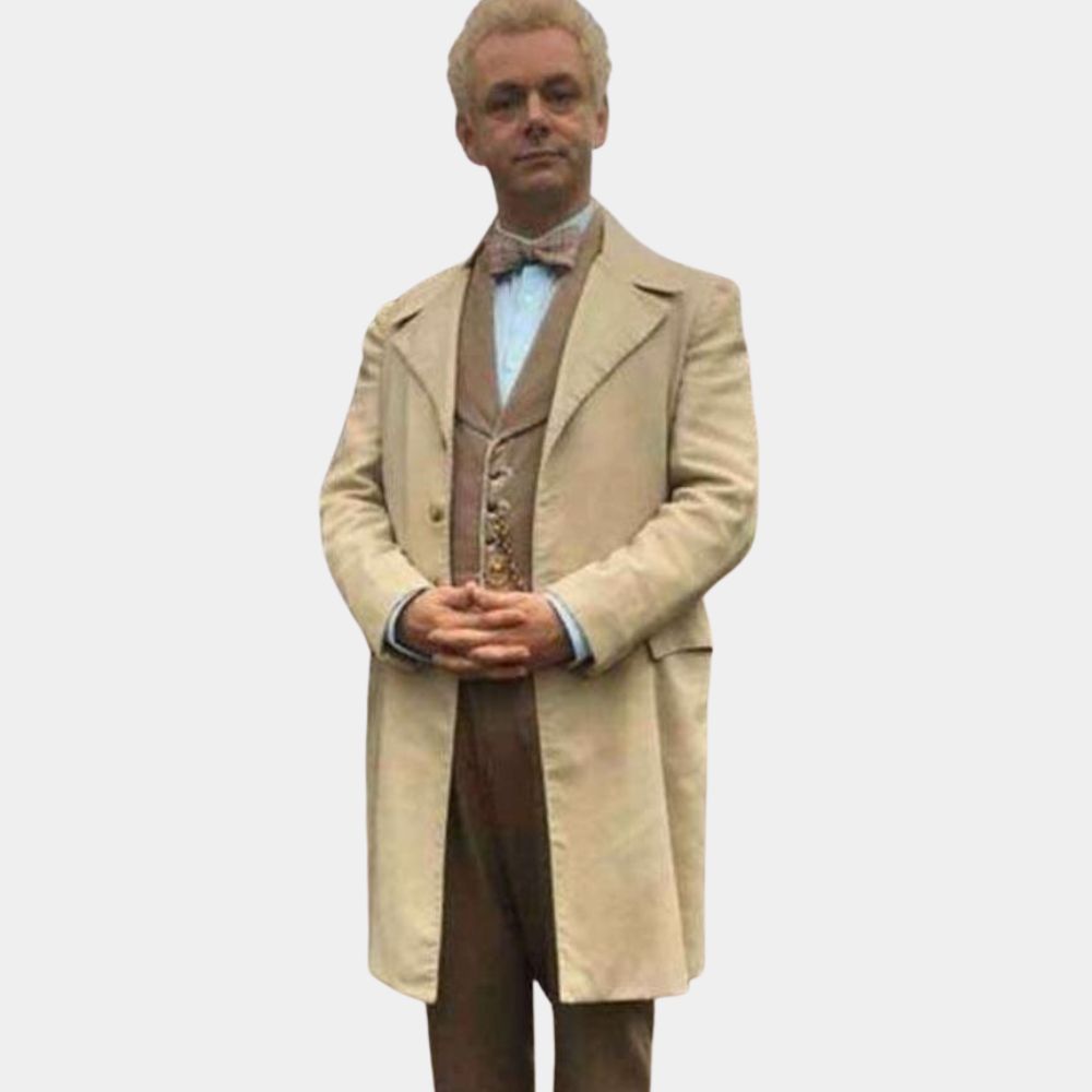 Good Omens Aziraphale Beige Cotton Trench Coat - Character Front View
