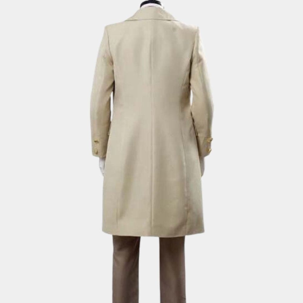 Good Omens Aziraphale Beige Cotton Trench Coat - Mannequin Back View