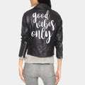 Good Vibes Only Premium UV Printed Leather Biker Leather Jacket - Back View