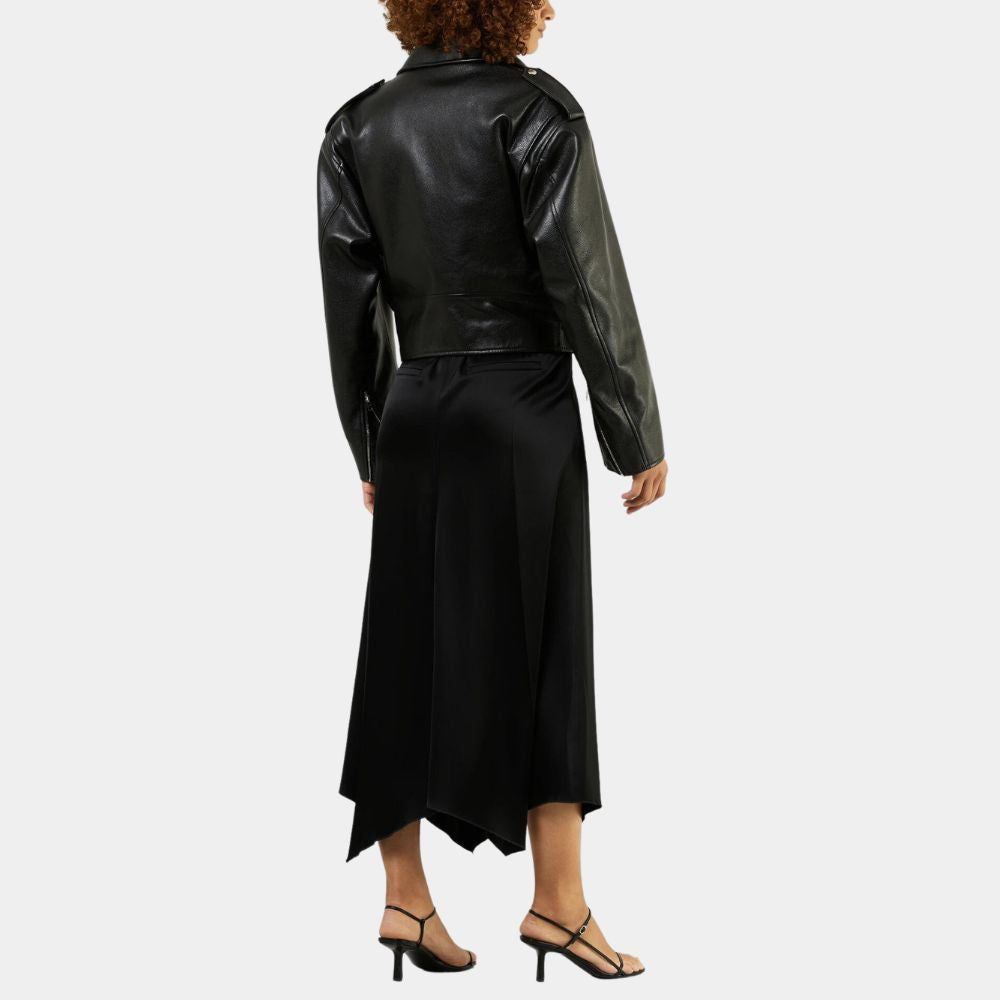 Grease Olivia Newton-John aka Sandy Leather Biker Jacket in Black Color - Back View