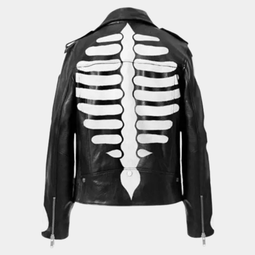 Guns N’ Roses  Music Band Skeleton Black Leather Biker Jacket - Mannequin Back View
