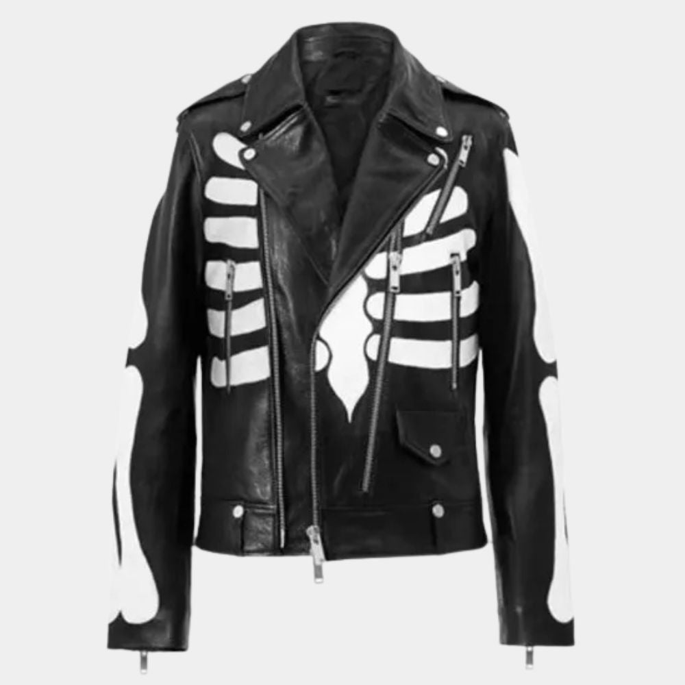 Guns N’ Roses  Music Band Skeleton Black Leather Biker Jacket - Mannequin Front View