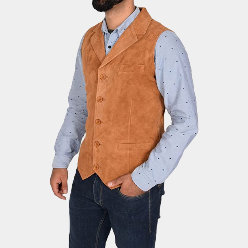 Gunsmoke James Arness Brown Suede Leather Vest - Side View
