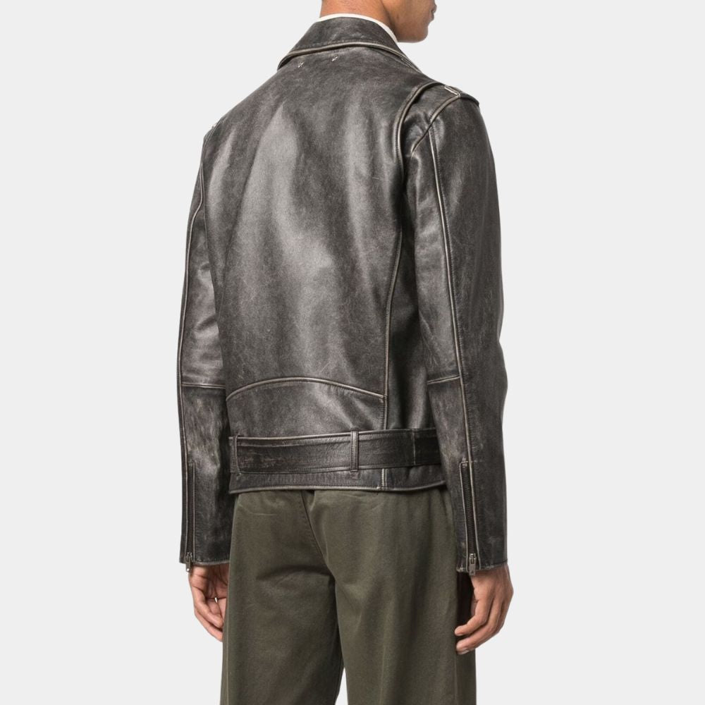 Guy Pearce Distressed Black Leather Jacket - Back View