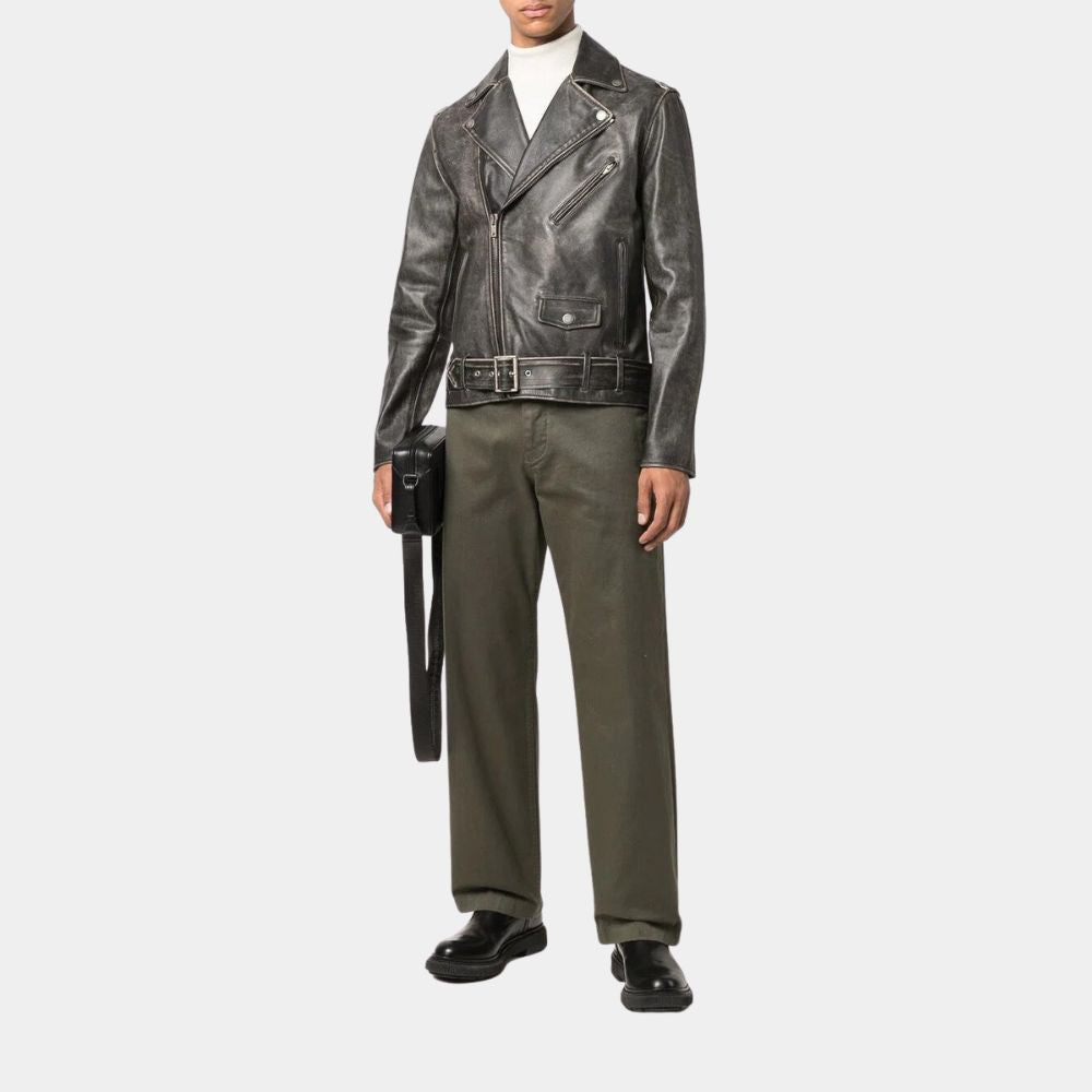 Guy Pearce Distressed Black Leather Jacket - Front View