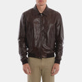 Happy Days Fonzie Tan Bomber Style Leather JacketHappy Days Fonzie Tan Bomber Style Leather Jacket - Front View