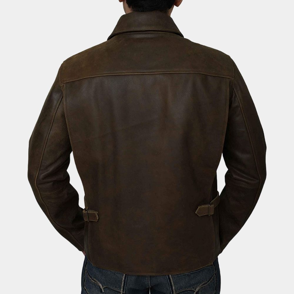 Harrison Ford Indiana Jones and the Dial of Destiny's Distressed Brown Leather Jacket - Back View