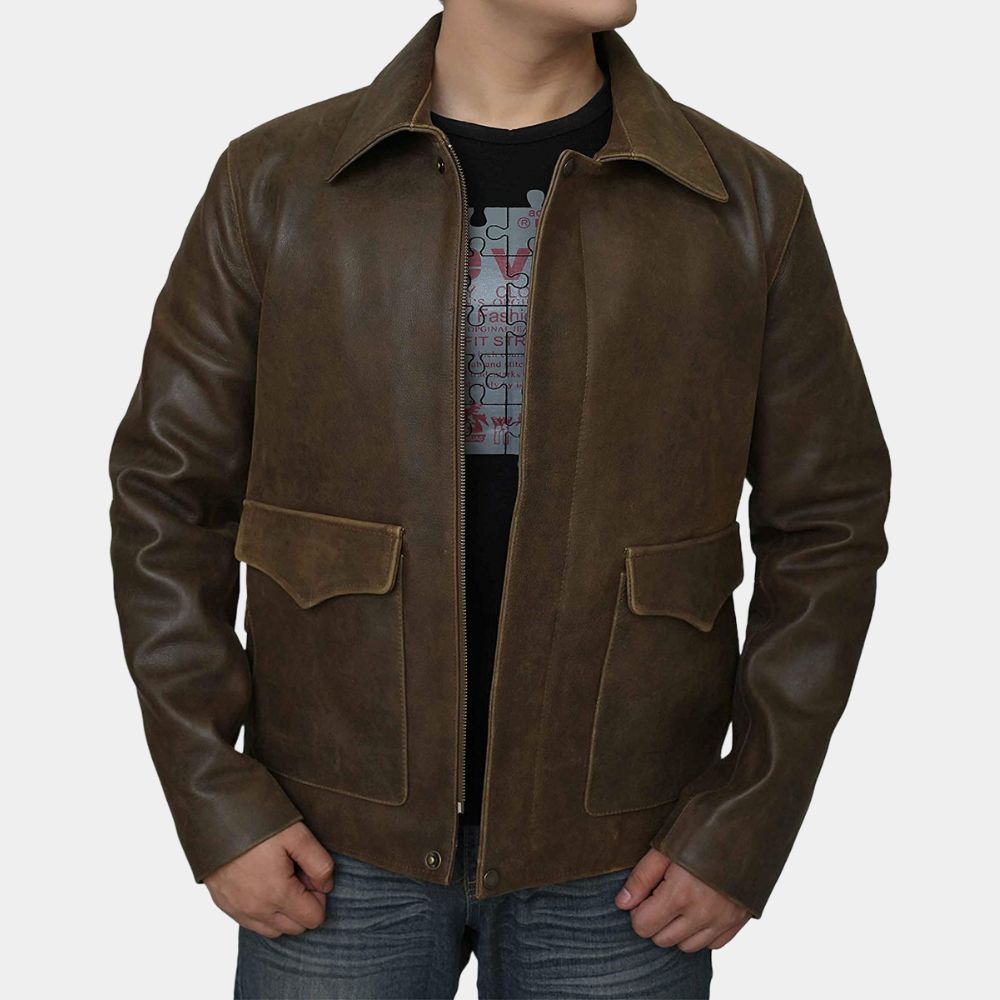 Harrison Ford Indiana Jones and the Dial of Destiny's Distressed Brown Leather Jacket - Front View