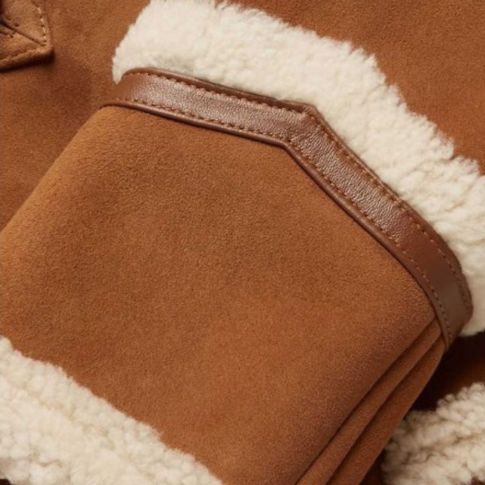 Harry Brown Suede Leather Jacket With Shearling Lining - Close - Up View