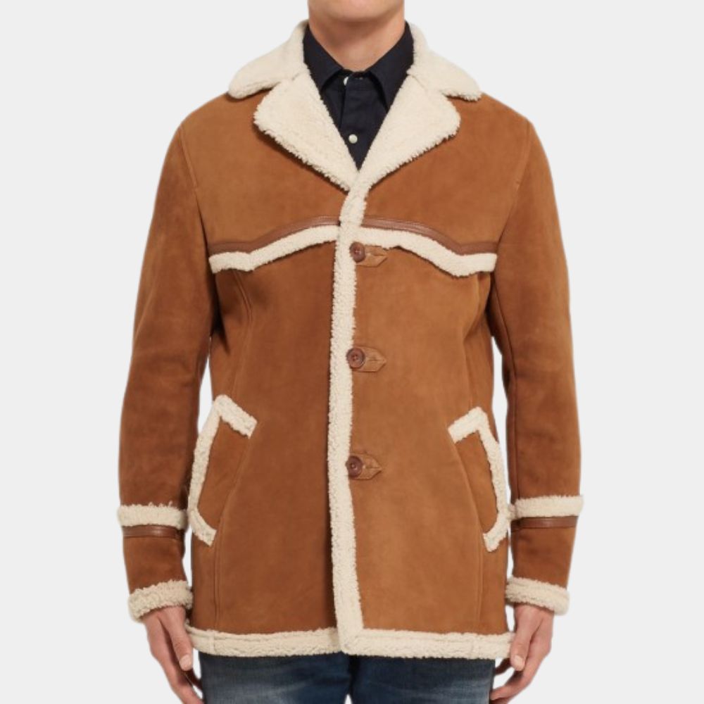 Harry Brown Suede Leather Jacket With Shearling Lining - Front View