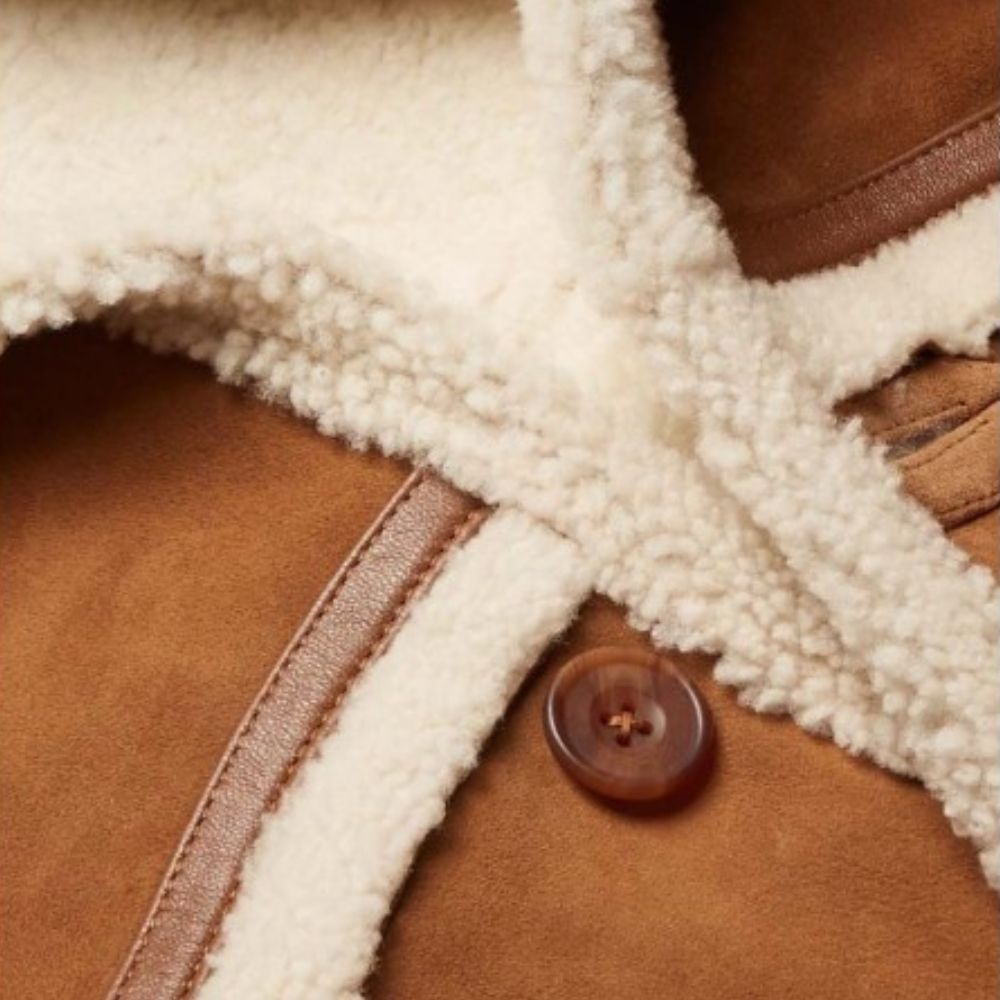 Harry Brown Suede Leather Jacket With Shearling Lining - Shearling Close - Up View