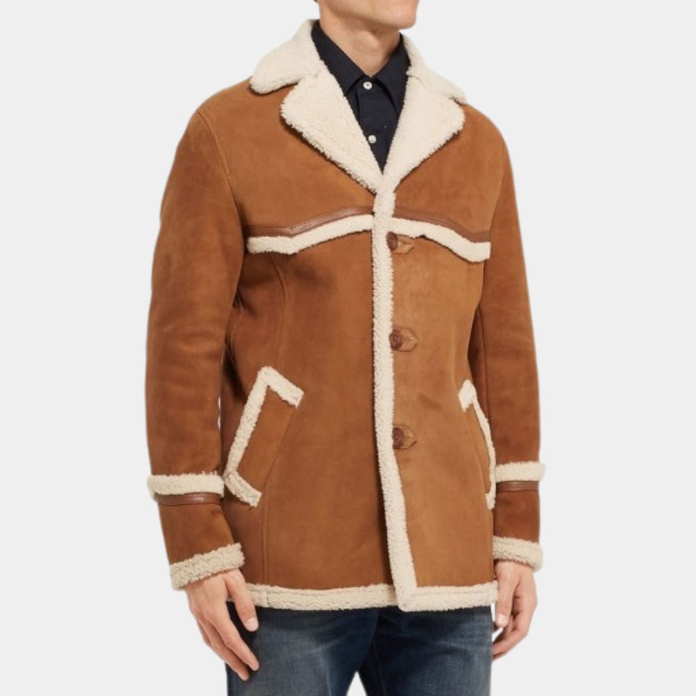 Harry Brown Suede Leather Jacket With Shearling Lining - Side View