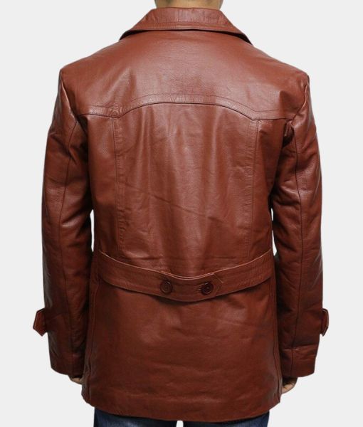 Haunted Mansion Brown Leather Pea coat - Back View