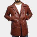 Haunted Mansion Brown Leather Pea coat - Front View