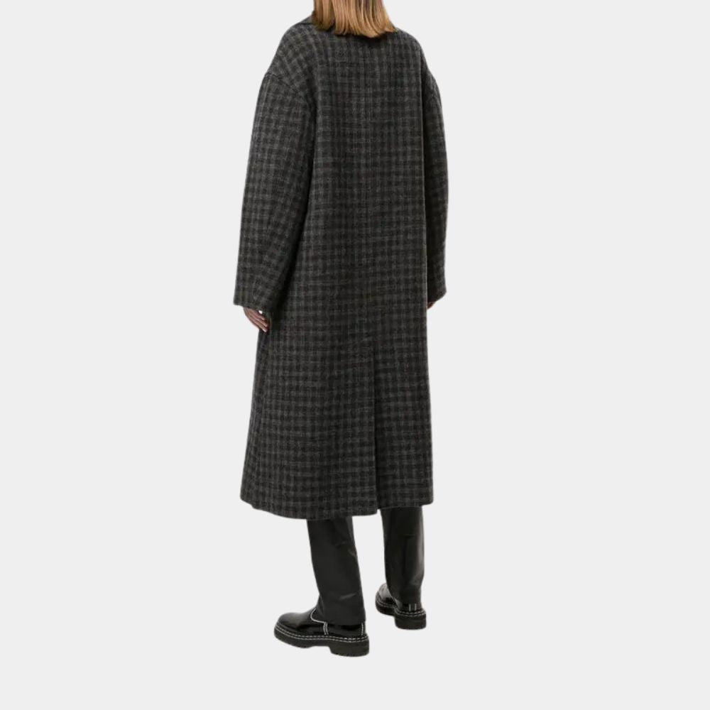 Hawkeye  Kate Bishop Hailee Steinfeld Double Breasted Plaid Wool Long Coat - Back View