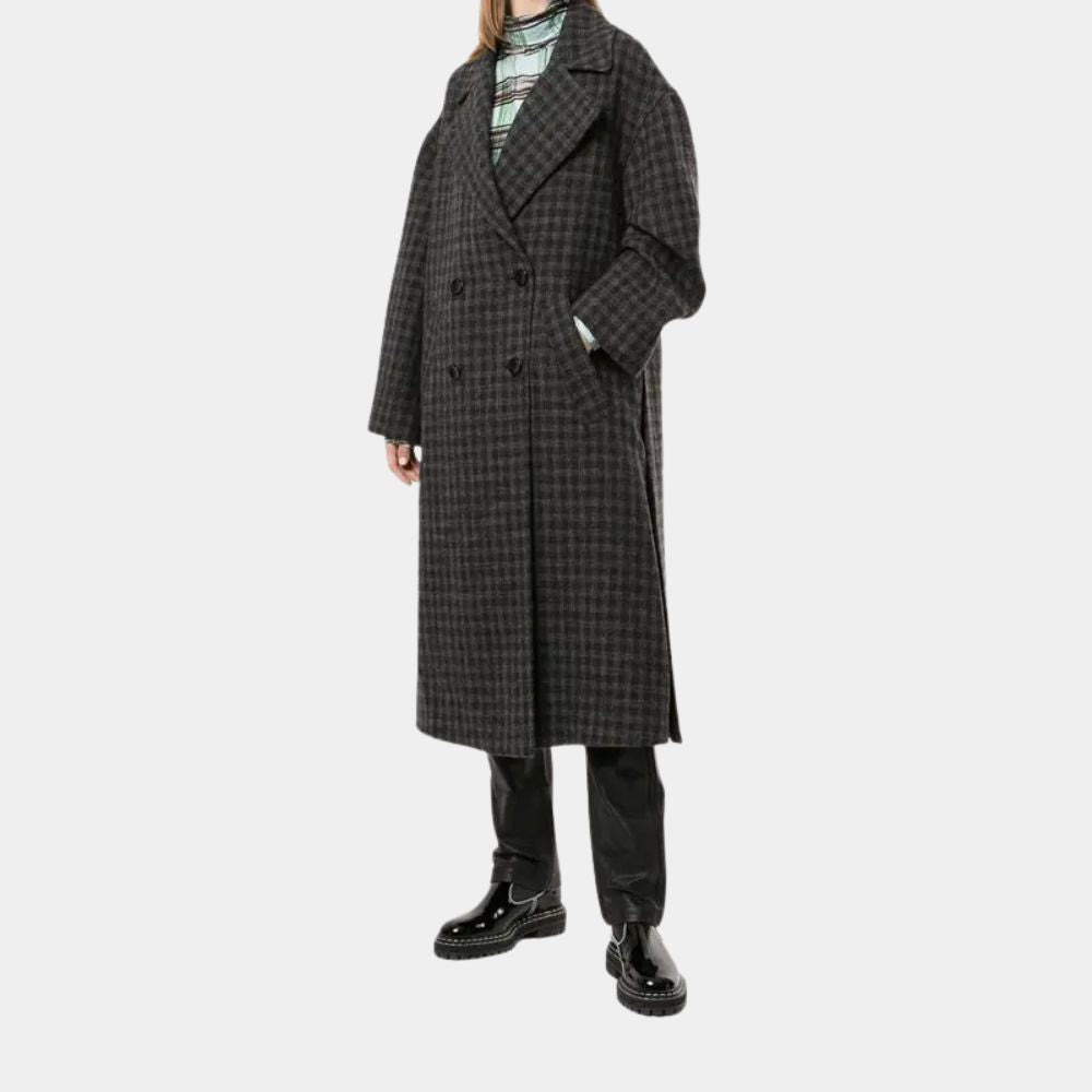 Hawkeye  Kate Bishop Hailee Steinfeld Double Breasted Plaid Wool Long Coat - Front View