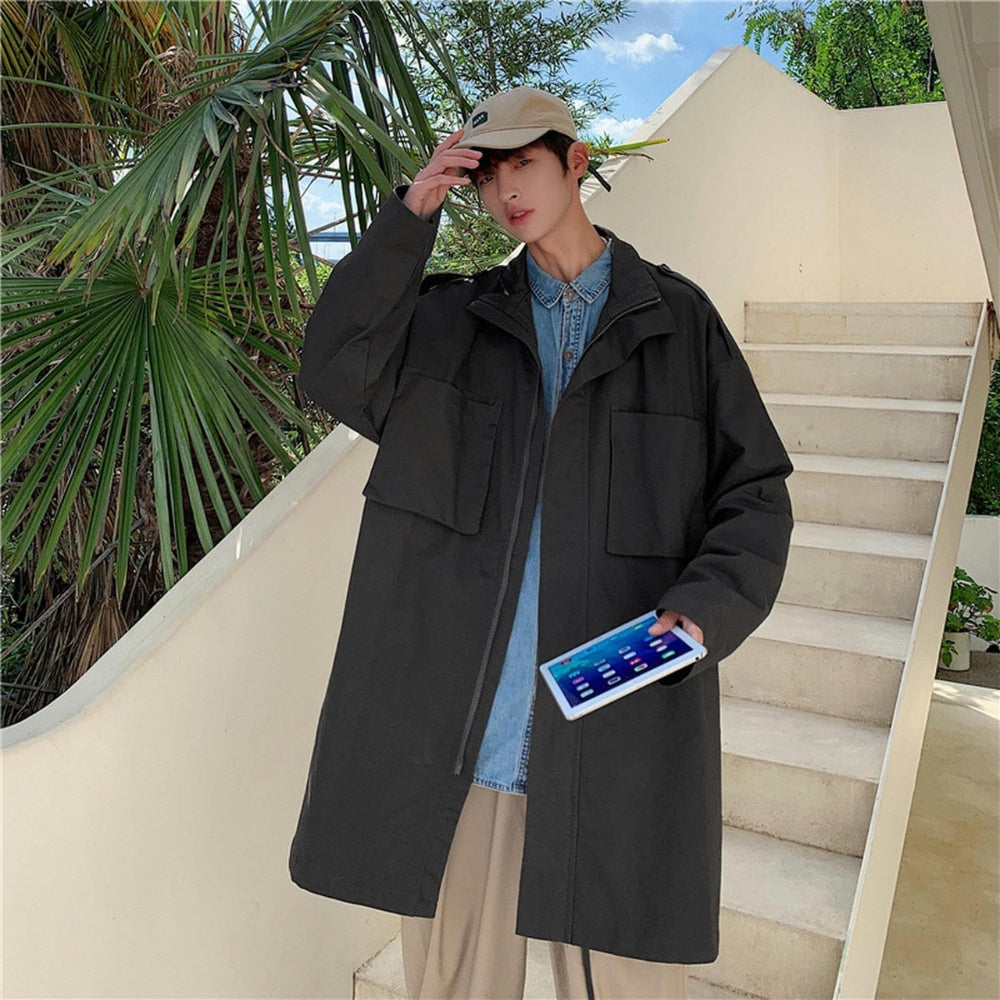 Heart Eyes  Devon Sawa Black Cotton Trench Coat - Front View