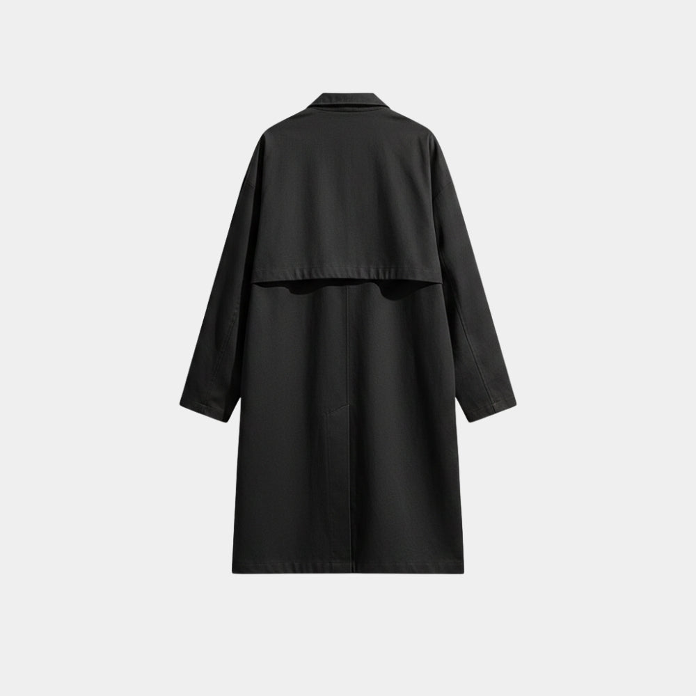 Heart Eyes  Devon Sawa Black Cotton Trench Coat - Mannequin Back View