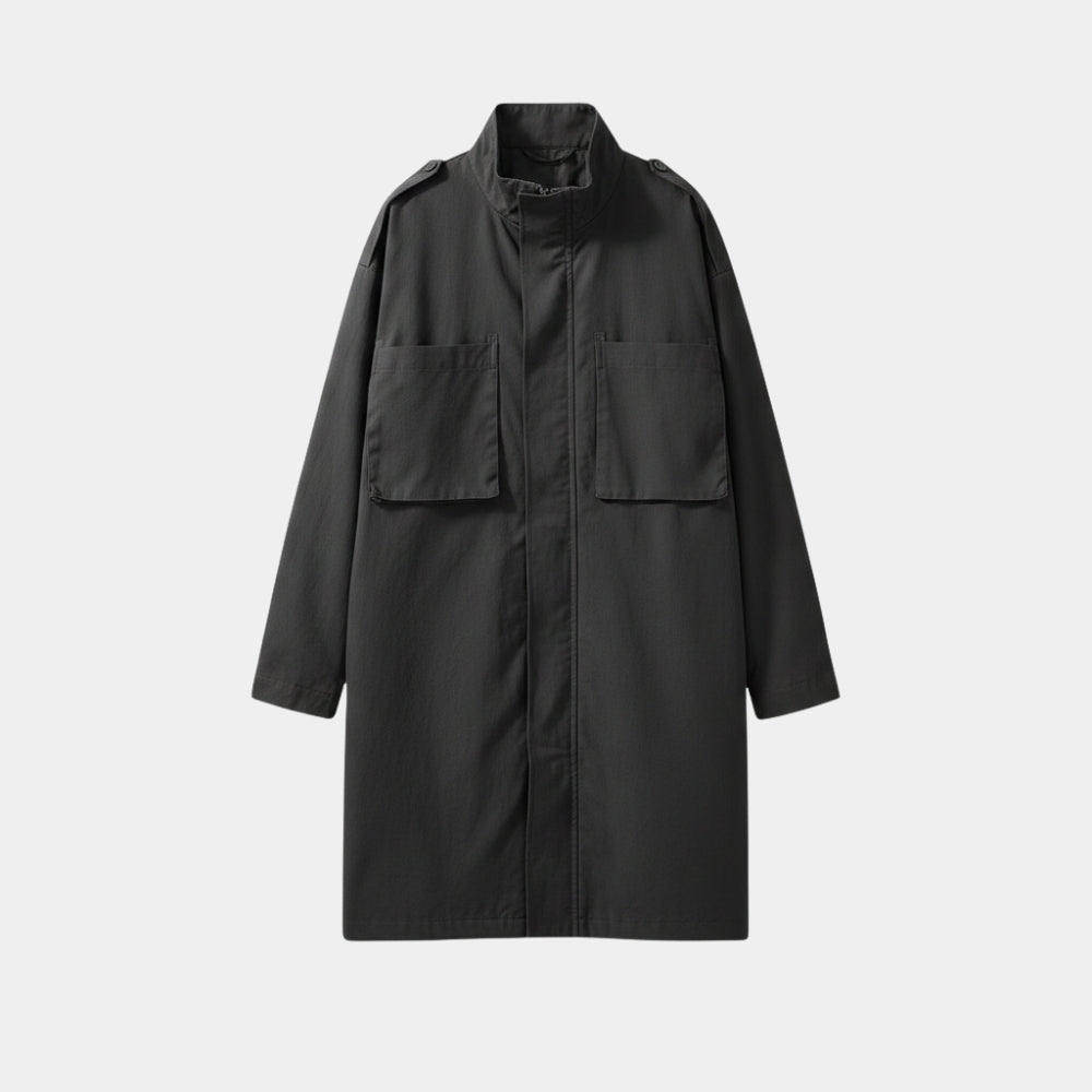 Heart Eyes  Devon Sawa Black Cotton Trench Coat - Mannequin Front View