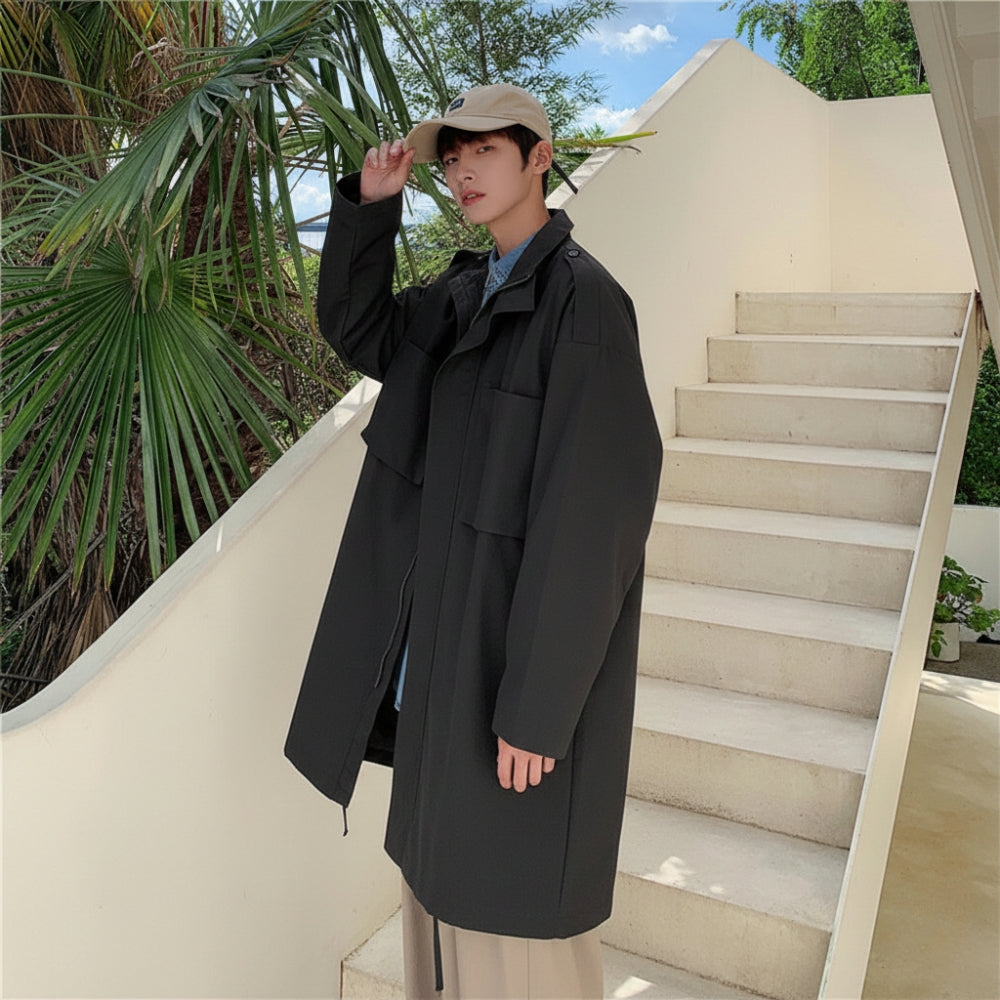 Heart Eyes  Devon Sawa Black Cotton Trench Coat - Side View