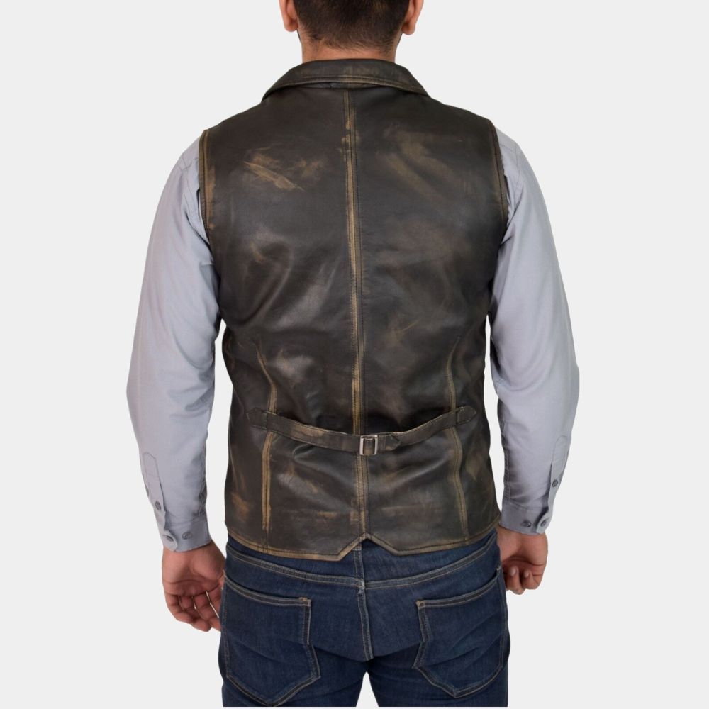 Hell on Wheel  Anson Mount Rub Off Vintage Western Brown Leather Vest - Back View