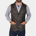 Hell on Wheel  Anson Mount Rub Off Vintage Western Brown Leather Vest - Front View