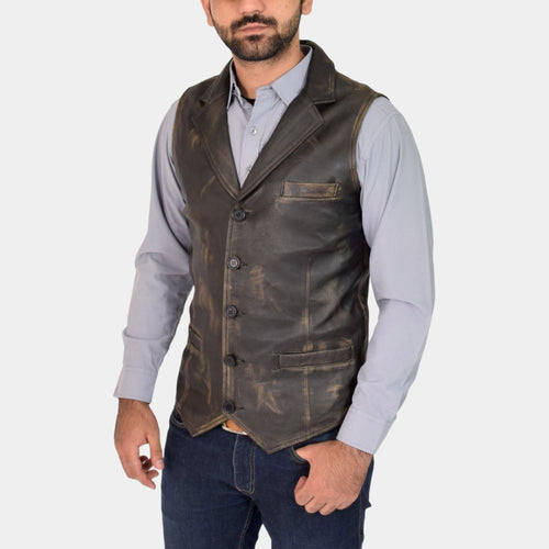 Hell on Wheel  Anson Mount Rub Off Vintage Western Brown Leather Vest - Side View