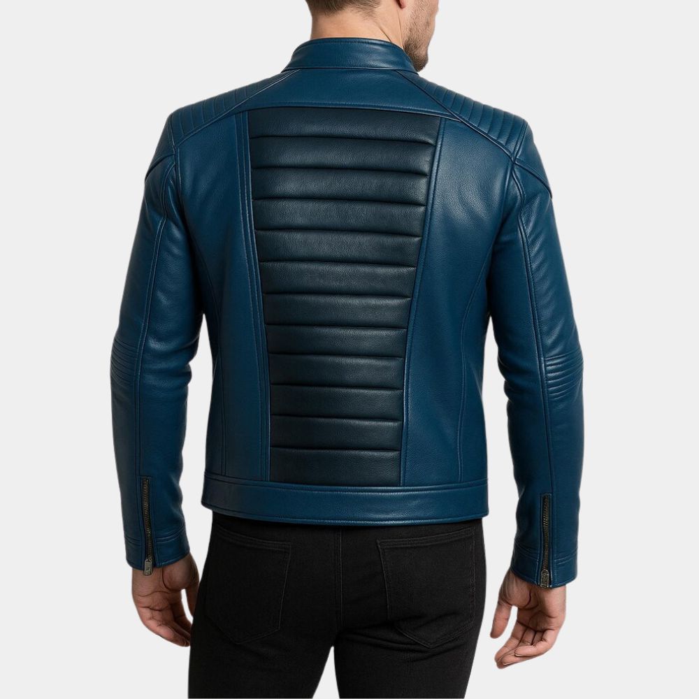 Henry Danger  Jace Norman Blue and Black Leather Jacket - Back View