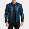 Henry Danger  Jace Norman Blue and Black Leather Jacket - Front View
