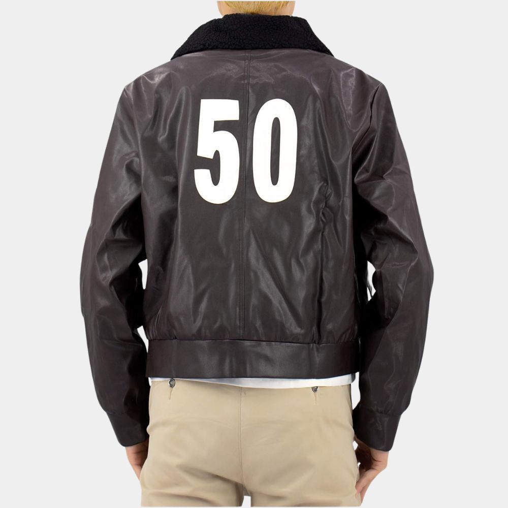 Hetalia Axis Powers Alfred F Jones Dark Black Leather Jacket - Back View