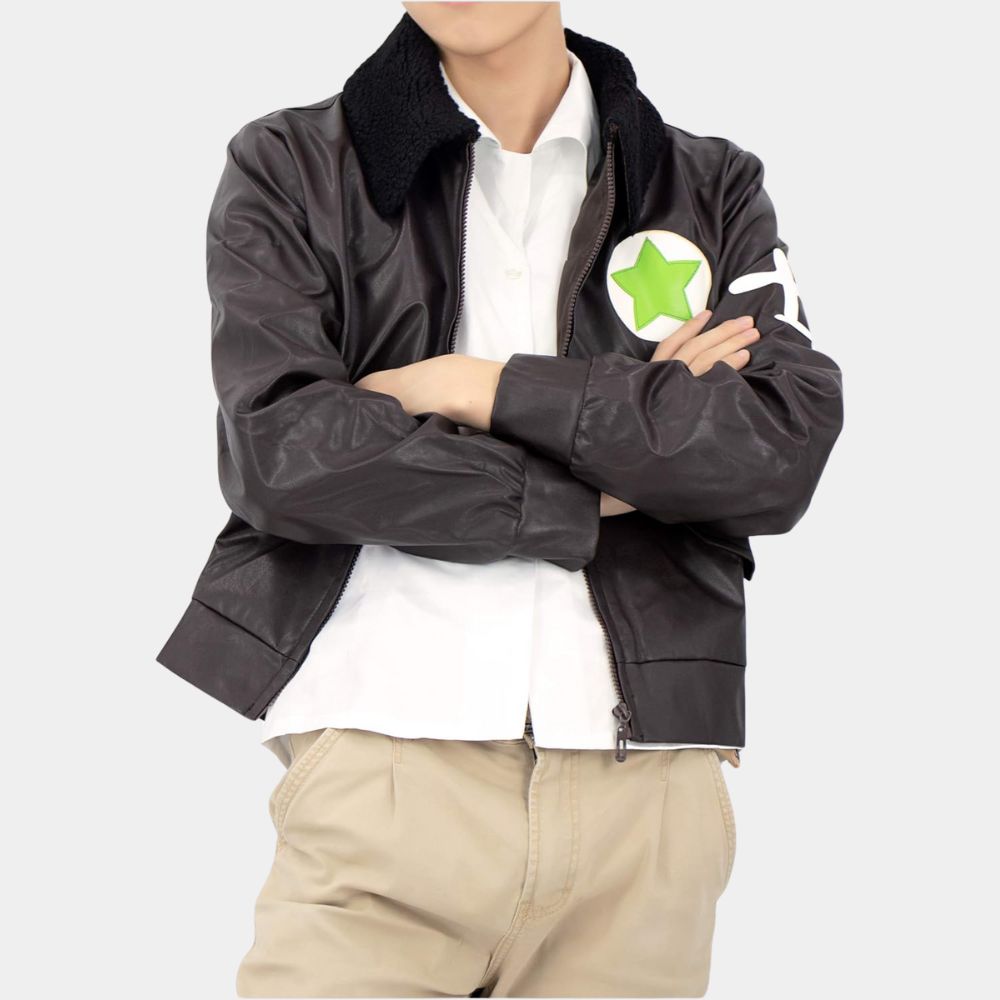 Hetalia Axis Powers Alfred F Jones Dark Black Leather Jacket - Front View