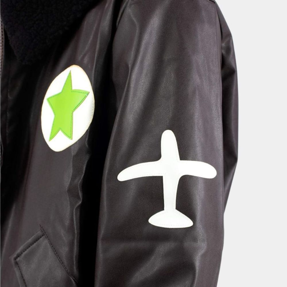 Hetalia Axis Powers Alfred F Jones Dark Black Leather Jacket - Sleeve Close-Up View
