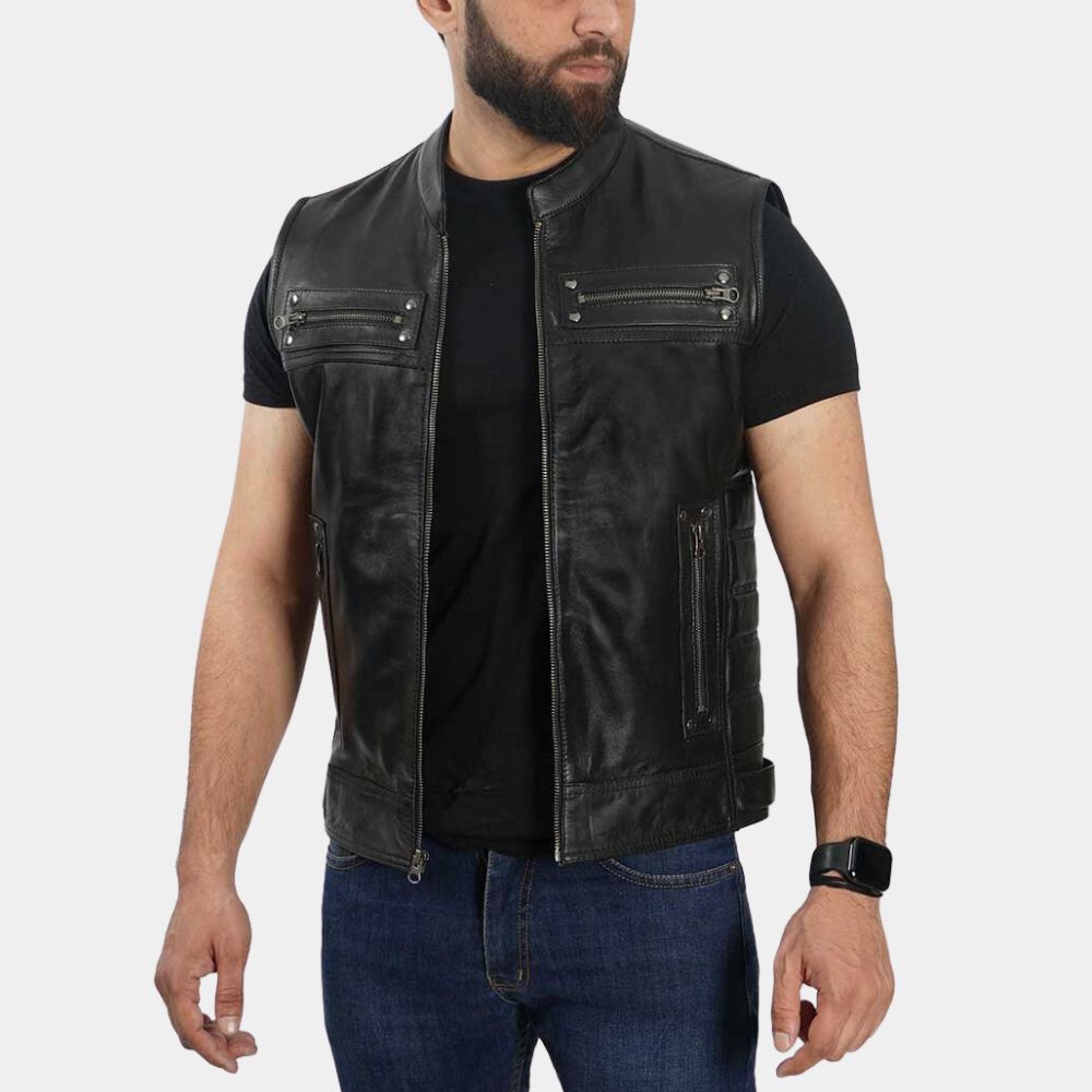Hidden Strike Chris Van Horne Biker Club Leather Vest - Front View