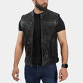 Hidden Strike Chris Van Horne Biker Club Leather Vest - Front View