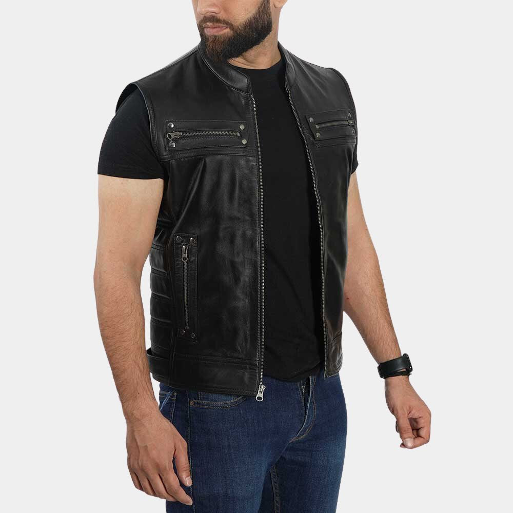 Hidden Strike Chris Van Horne Biker Club Leather Vest - Side Posture View