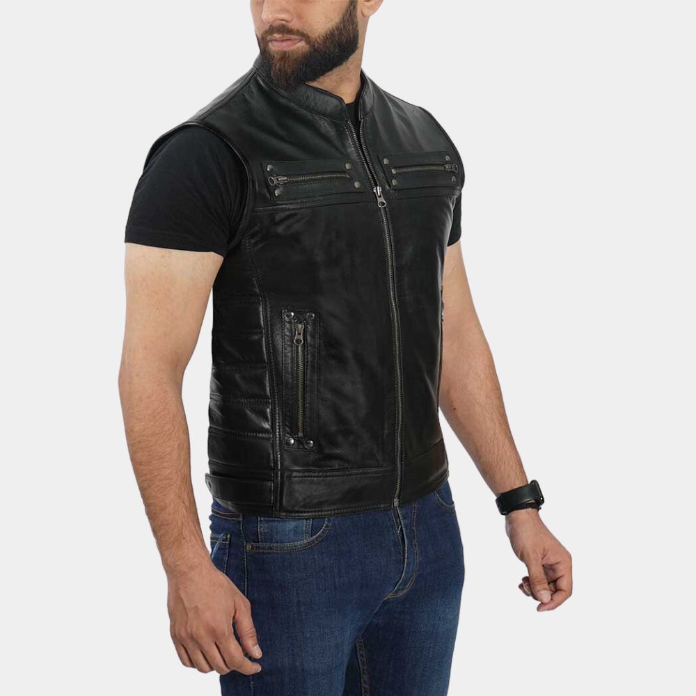 Hidden Strike Chris Van Horne Biker Club Leather Vest - Side View