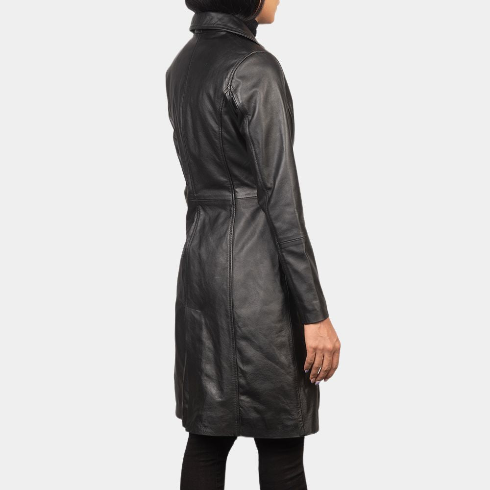 High Fidelity Zoë Kravitz Black Leather Trench Coat - Back Posture View