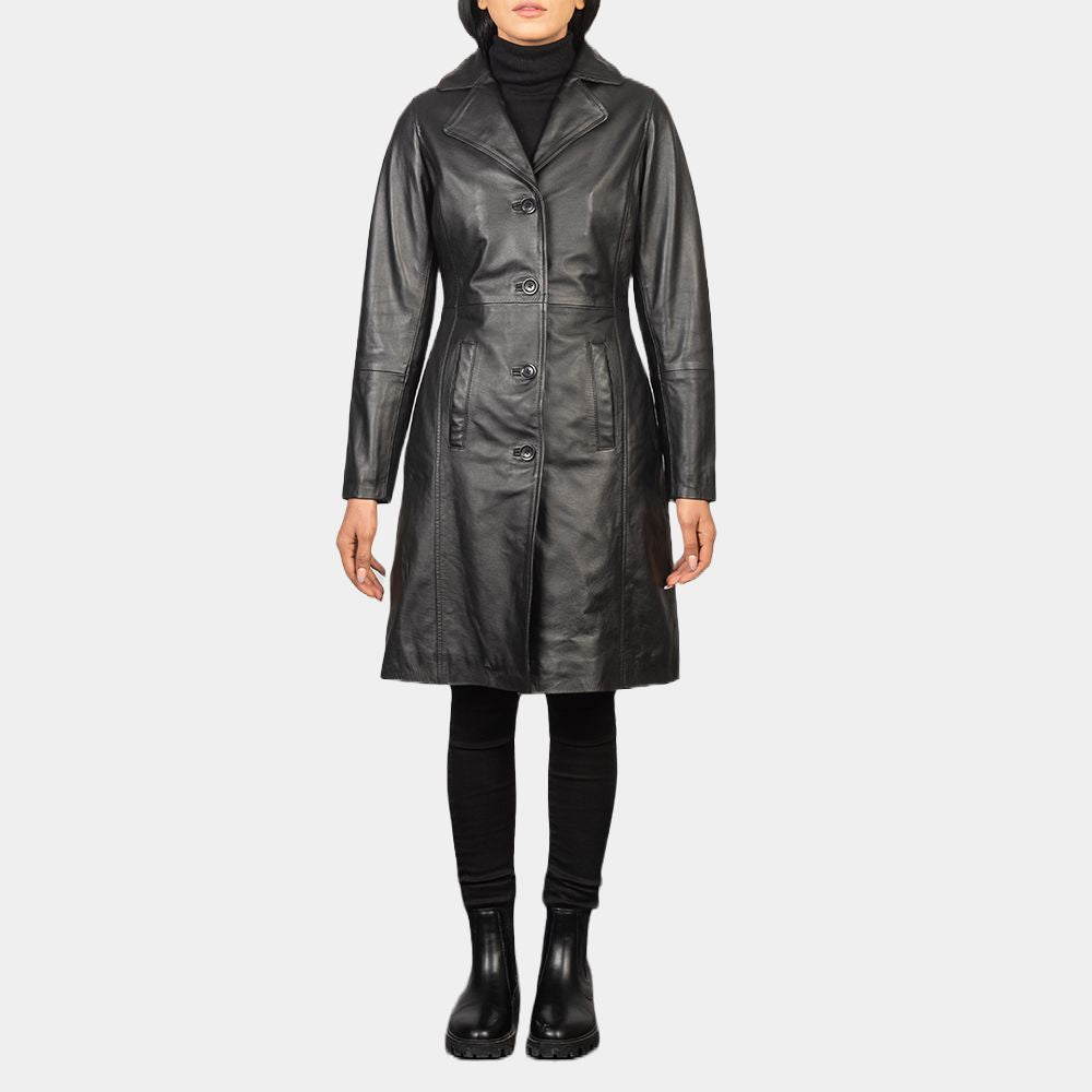 High Fidelity Zoë Kravitz Black Leather Trench Coat - Front View