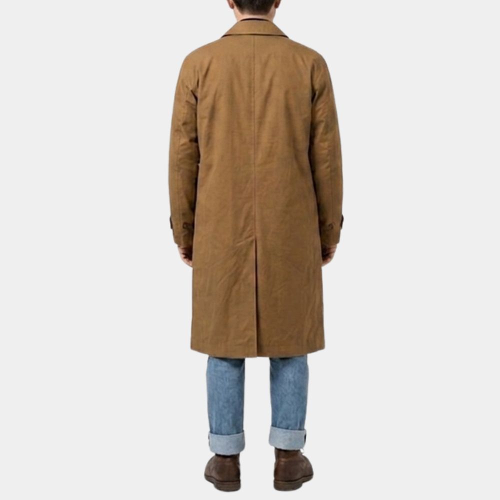 Hokum Adam Scott Brown Coat | Ohm Bauman Brown 3/4 Length Cotton Car Coat - Back View
